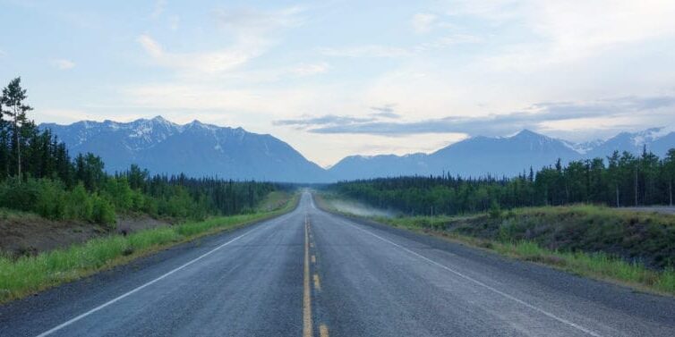Centre of a long deserted Alaska Highway
